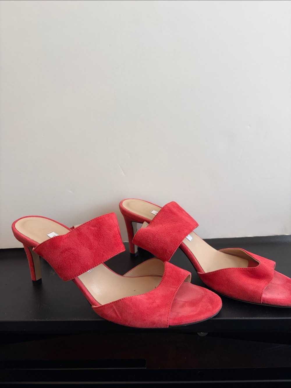 Diane Von Furstenberg Red Coral Suede High Heel Slide Mules